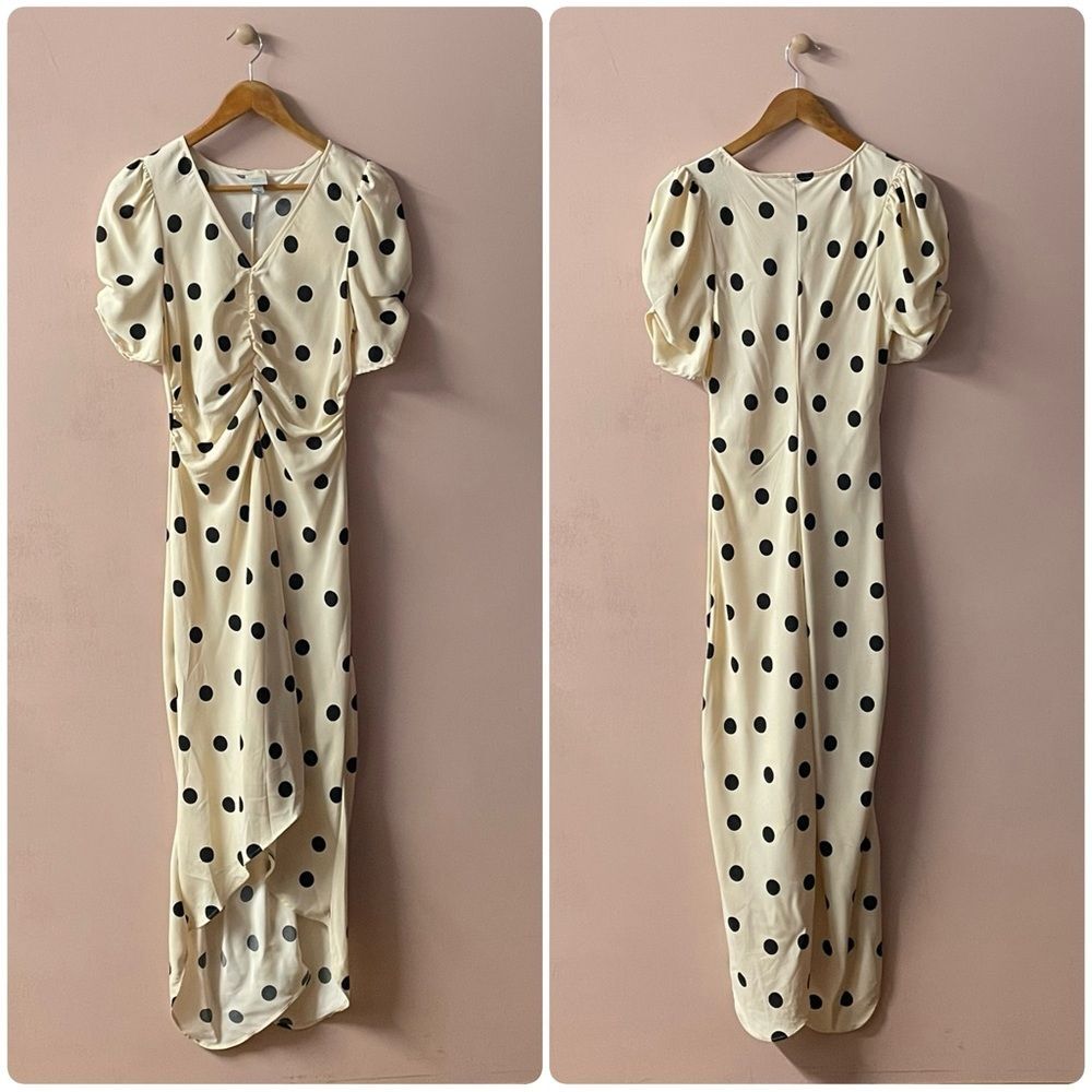 A New Day Cream & Black Polka Dotted Hi-Low Dress Size M NWT